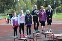 11-vuotiaat tytöt joukkuehopealla Viola, Anna ja Julia